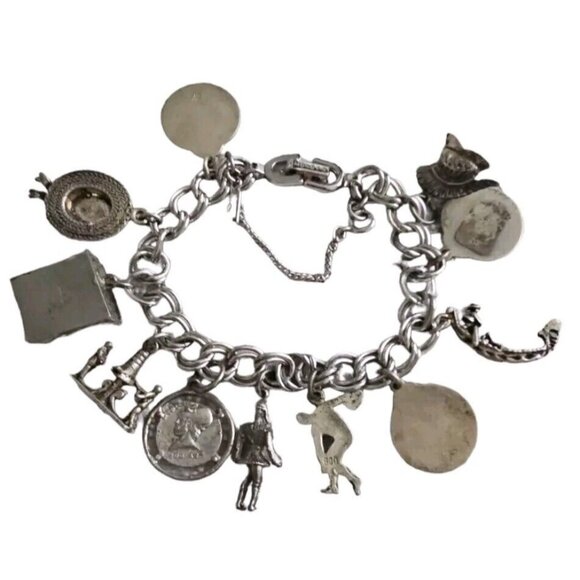 Vintage Monet Charm Bracelet With 11 Charms 800  Sterling 925 Silver 7" Marked - Picture 8 of 16